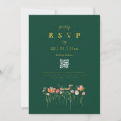 Boho Herfst Wilde Bloemen Groen Goud QR Code Trouw Kaart (Achterkant)