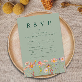 Boho Herfst Wilde Bloemen Maaltijd Opties Trouwen RSVP Kaartje