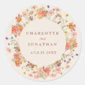 Boho Herfst Wilde Bloemen Persoonlijke Trouwdag Ronde Sticker (Voorkant)