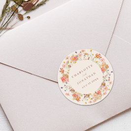 Boho Herfst Wilde Bloemen Persoonlijke Trouwdag Ronde Sticker