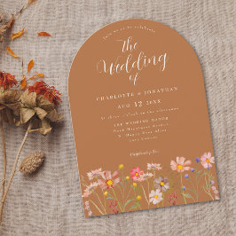 Boho Herfst Wilde Bloemen Terracotta Bruiloft Kaart