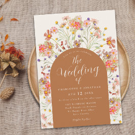 Boho Herfst Wilde Bloemen Terracotta Bruiloft Kaart