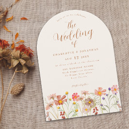 Boho Herfst Wilde Bloemen Terracotta Bruiloft Kaart