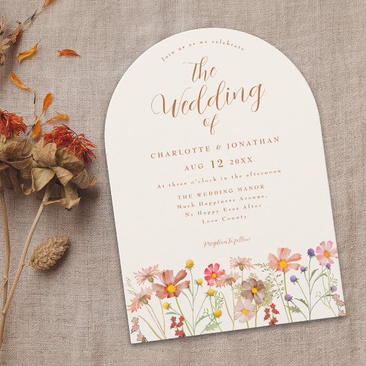 Boho Herfst Wilde Bloemen Terracotta Bruiloft Kaart