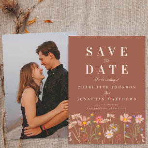 Boho Herfst Wilde Bloemen Terracotta Foto Bruiloft Save The Date