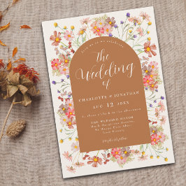 Boho Herfst Wilde Bloemen Verbrand Oranje Trouwdag Kaart