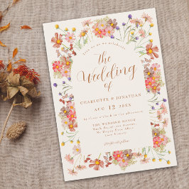 Boho Herfst Wilde Bloemen Verbrand Oranje Trouwdag Kaart