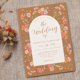 Boho Herfst Wilde Bloemen Verbrand Oranje Trouwfee Kaart