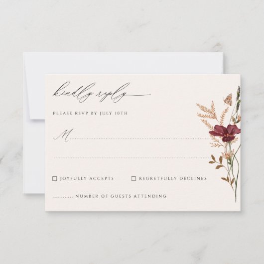 Boho herfst wilde bloemen vintage bruiloft RSVP kaartje (Voorkant)