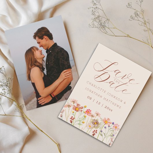 Boho herfst wilde bloemen weide foto trouwdag save the date