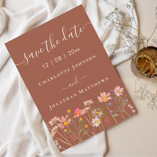 Boho Herfst Wilde Bloemenwei Terracotta Huwelijk Save The Date