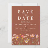 Boho Herfst Wilde Bloemenwei Terracotta Huwelijk Save The Date (Voorkant)