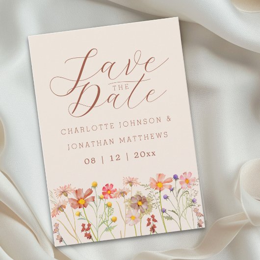 Boho-herfst-wilde-bloemenweide-huwelijk Save The Date