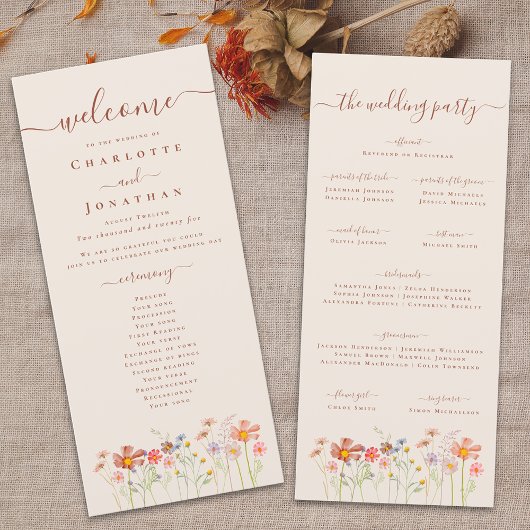 Boho-herfst-wilde-bloemenweide-huwelijksceremonie Menu
