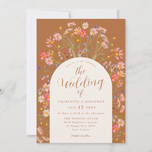 Boho Herfst Wildflower Arch Terracotta Wedding Kaart (Voorkant)