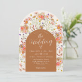 Boho Herfst Wildflower Arch Terracotta Wedding Kaart (Staand voorkant)