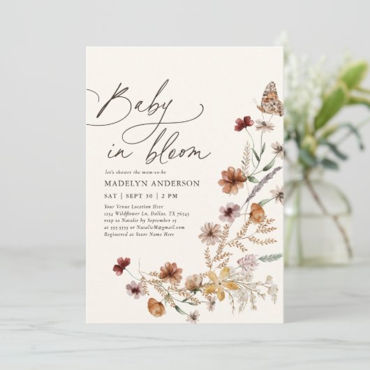 Boho Herfst Wildflower Baby in Bloom Baby shower Kaart (Staand voorkant)