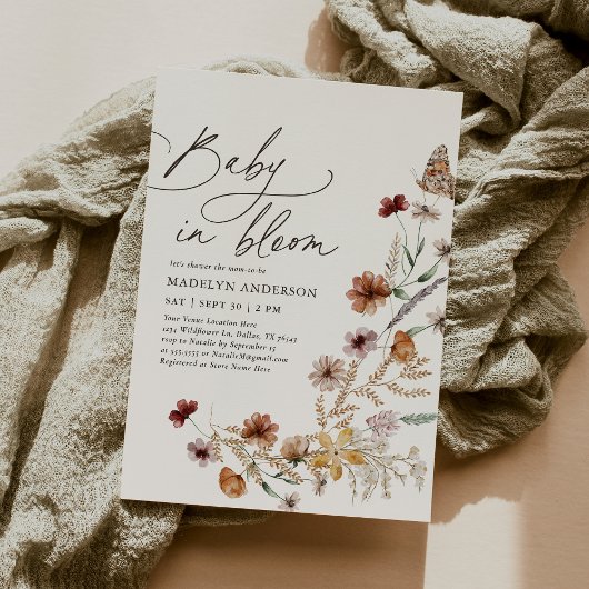 Boho Herfst Wildflower Baby in Bloom Baby shower Kaart
