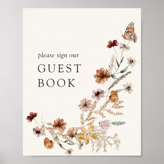 Boho Herfst Wildflower Baby shower Gastenboek teke Poster (Voorkant)