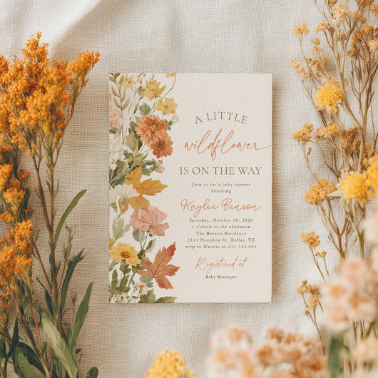Boho Herfst Wildflower Baby shower Kaart