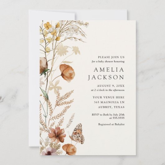Boho Herfst Wildflower Baby shower Uitnodiging (Voorkant)