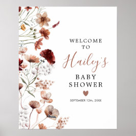 Boho Herfst Wildflower Baby shower Welkomstteken Poster