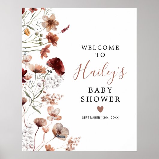 Boho Herfst Wildflower Baby shower Welkomstteken Poster (Voorkant)