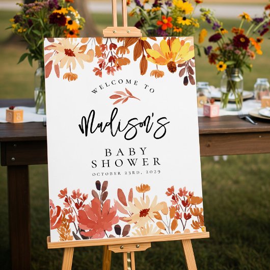 Boho Herfst Wildflower Baby shower Welkomstteken Poster