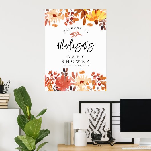 Boho Herfst Wildflower Baby shower Welkomstteken Poster (Thuiskantoor)