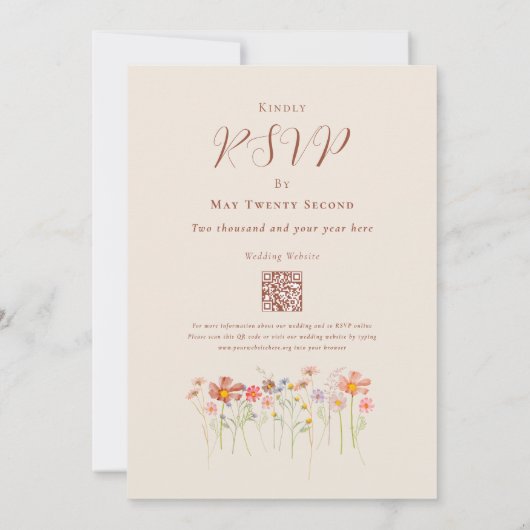 Boho Herfst Wildflower Beige Terracotta QR-code Kaart (Achterkant)