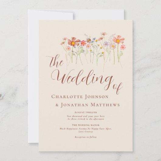 Boho Herfst Wildflower Beige Terracotta QR-code Kaart (Voorkant)