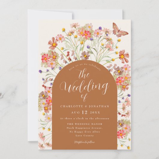 Boho Herfst Wildflower Bloemen Vlinder bruiloft Kaart (Voorkant)