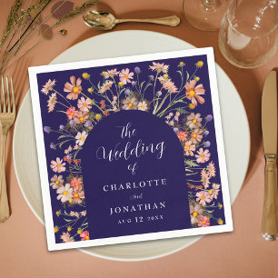 Boho Herfst Wildflower Bloemenboog Navy Blue Weddi Servet