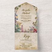 Boho herfst Wildflower Botanische bruiloft All In One Uitnodiging (Binnen)