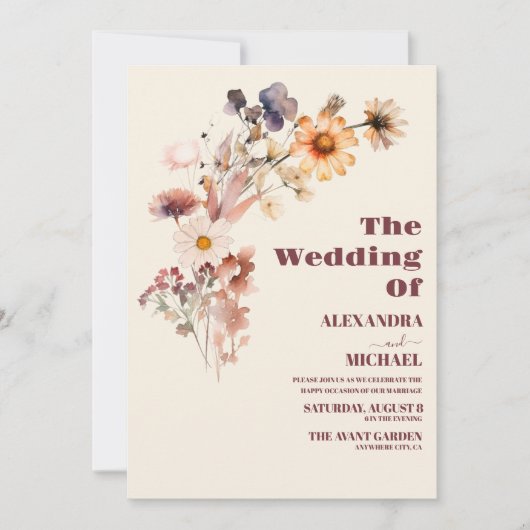 Boho herfst Wildflower Botanische bruiloft Kaart (Voorkant)