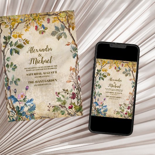 Boho herfst Wildflower Botanische bruiloft Kaart