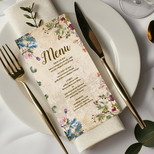 Boho herfst Wildflower Botanische bruiloft Menu