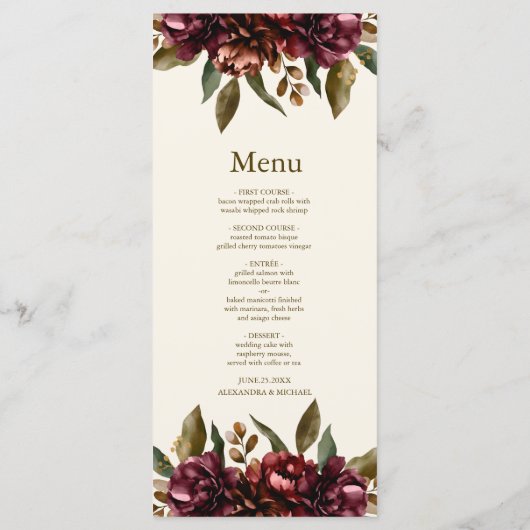 Boho herfst Wildflower Botanische bruiloft Menu (Achterkant)