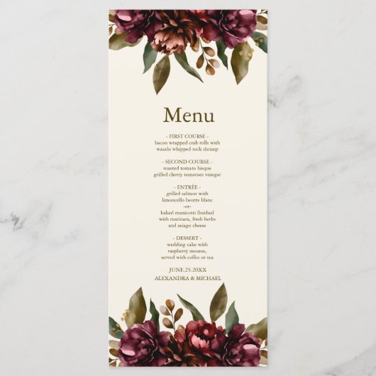 Boho herfst Wildflower Botanische bruiloft Menu (Voorkant)