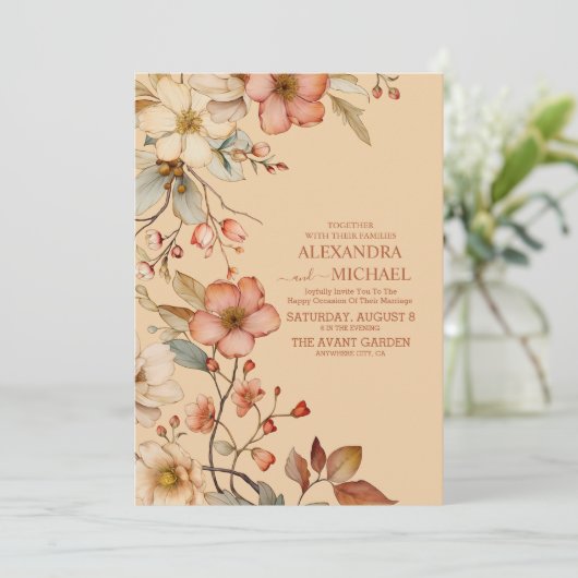 Boho herfst Wildflower bruiloft Kaart (Staand voorkant)