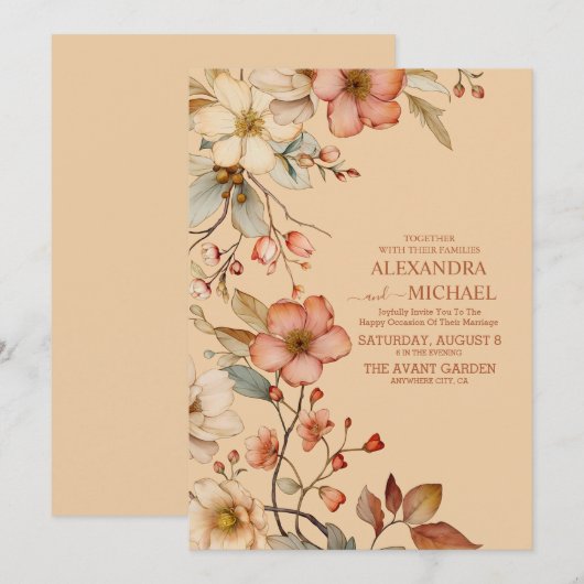 Boho herfst Wildflower bruiloft Kaart (Voorkant / Achterkant)