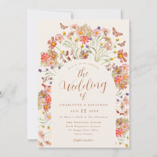 Boho Herfst Wildflower Butterfly Wedding Kaart (Voorkant)