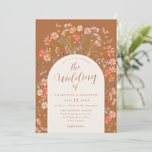 Boho Herfst Wildflower Butterfly Wedding Kaart (Staand voorkant)