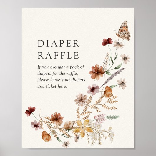 Boho Herfst Wildflower Diaper Raffle Sign Poster (Voorkant)