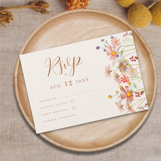 Boho Herfst Wildflower Floral Wedding RSVP Kaartje