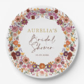 Boho Herfst Wildflower Garden Krans Vrijgezellenfe Papieren Bordje (Voorkant)