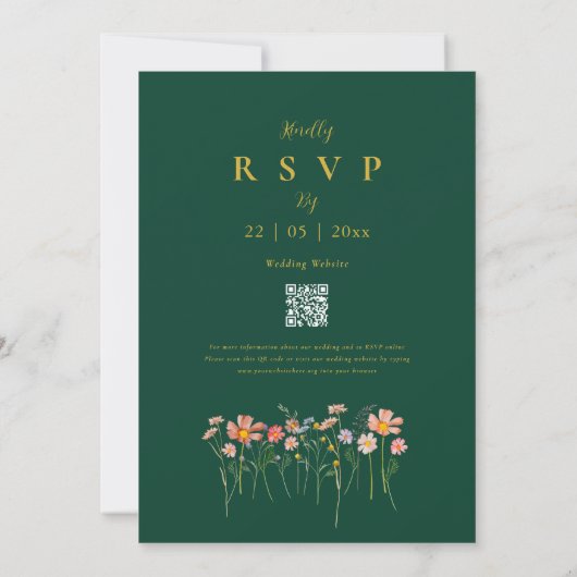 Boho Herfst Wildflower Green Gold QR Code Wedding Kaart (Achterkant)