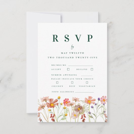 Boho Herfst Wildflower Maaltijdopties bruiloft RSVP Kaartje (Voorkant)