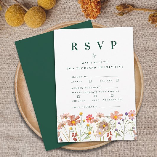 Boho Herfst Wildflower Maaltijdopties bruiloft RSVP Kaartje