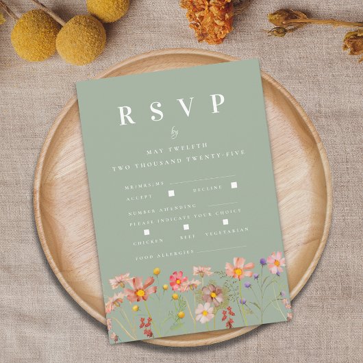 Boho Herfst Wildflower Maaltijdopties bruiloft RSVP Kaartje